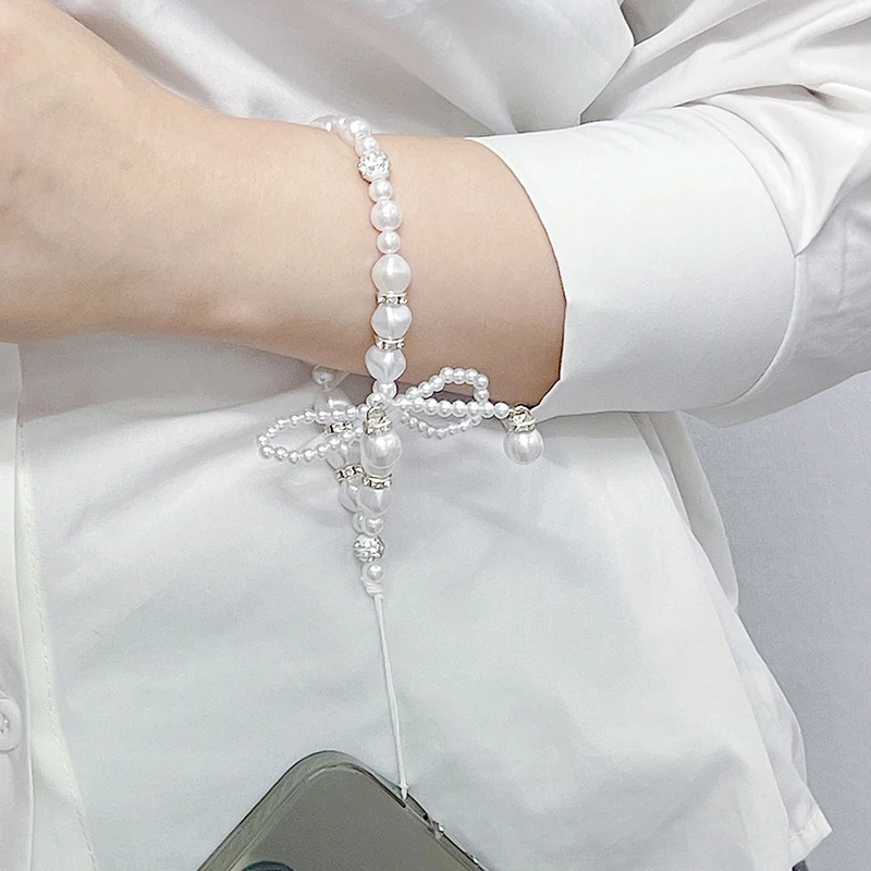 Pearl Bow Lanyard for Mobile Phone Case, Portable Lanyard, Anti-loss, High Appearance Level, New Fashion