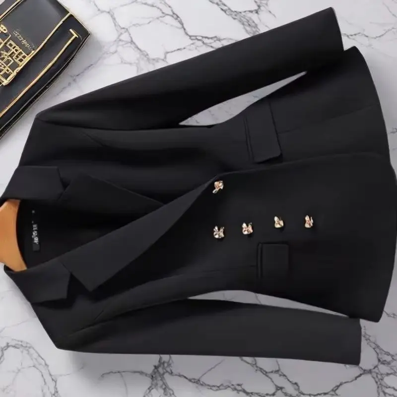 

Женский костюм, пиджак, новинка 2025, весенне-осенний костюм, пальто, двурядная куртка Emperament, черная куртка, повседневное пальто, топ женский