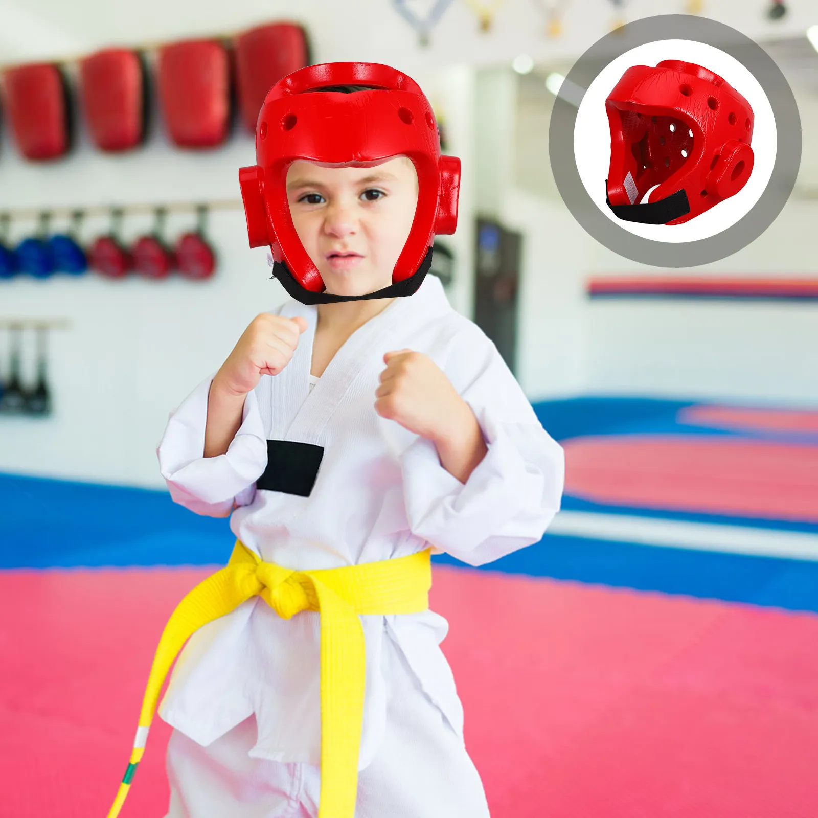 

Lightweight Childrens Headgear Eva for Martial Arts Training Sparring Protection Open Face Air Flow Design Size M Red