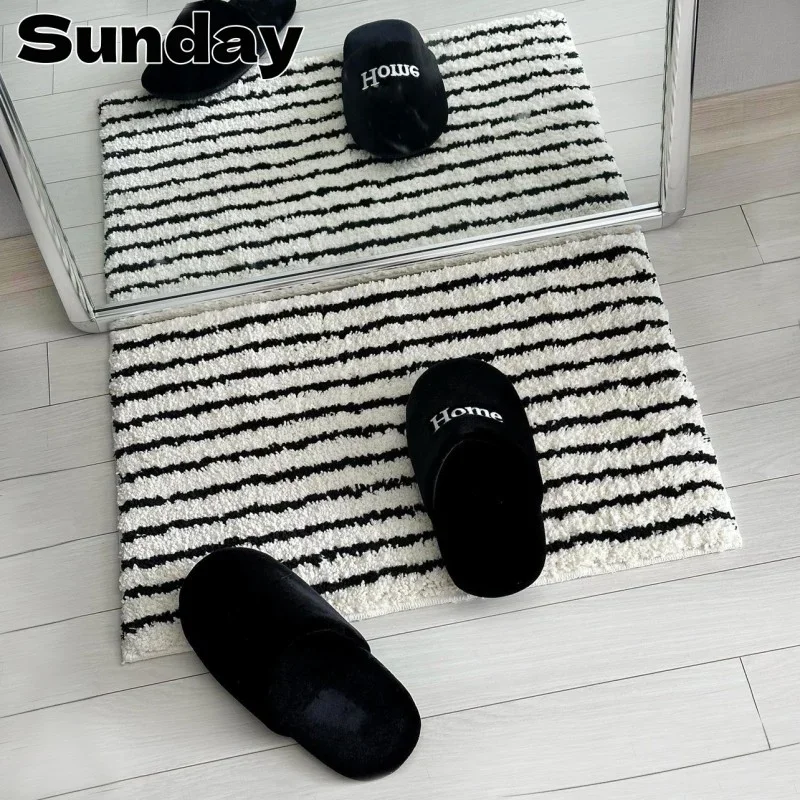 

Striped Tufted Carpet Room Decor Simple Area Rugs for Bedroom Bedside Water Absorption Anti Slip Bathroom Mats Entrance Door Mat