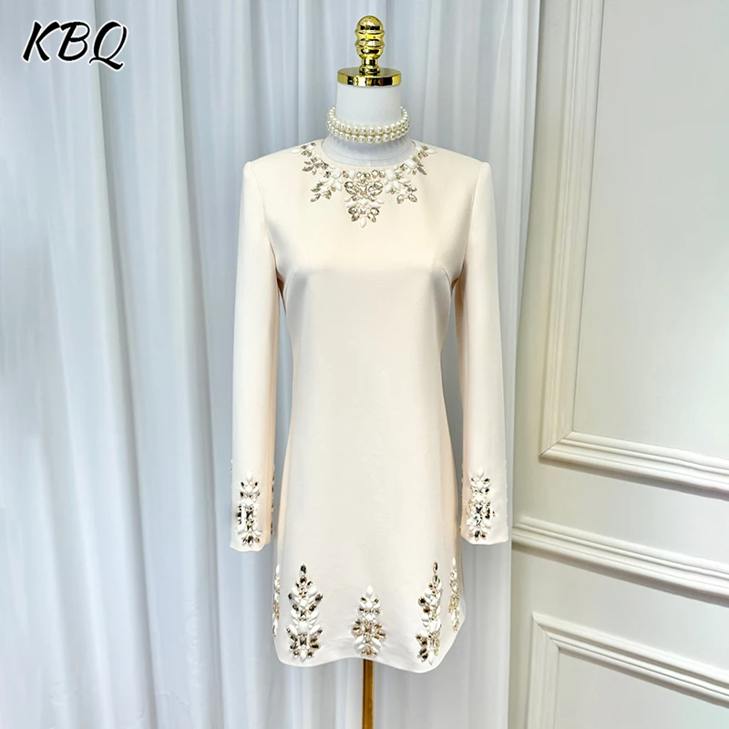 

KBQ Patchwork Diamonds Elegant Dresses For Women O Neck Long Sleeve High Waist Loose Temperament Mini Dress Female Fashion New