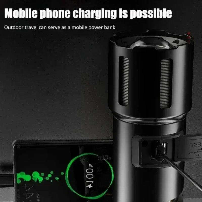 3 في 1 مصباح يدوي ليزر أبيض يتميز بنك الطاقة IPX4 مقاوم للماء شاشة ديجيتال قياسية وظيفة التكبير الاستعداد في حالات الطوارئ #3