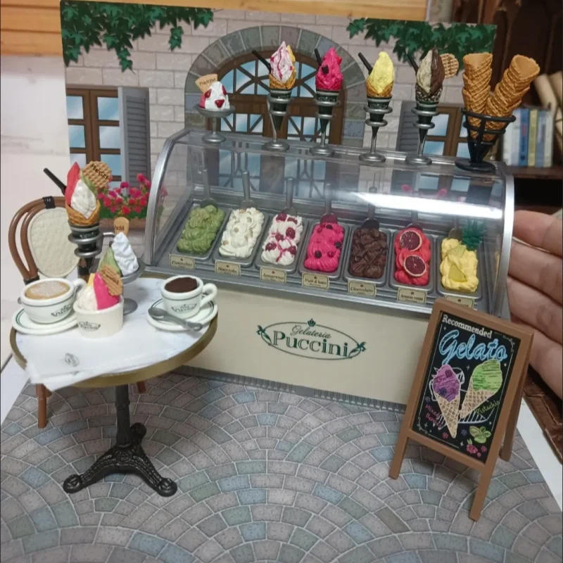 

Genuine Re-Ment Puccini Ice Cream Cone Shop The Desired Old Shop Miniature Scene Simulation Fine Model Collection Blind Box Gift