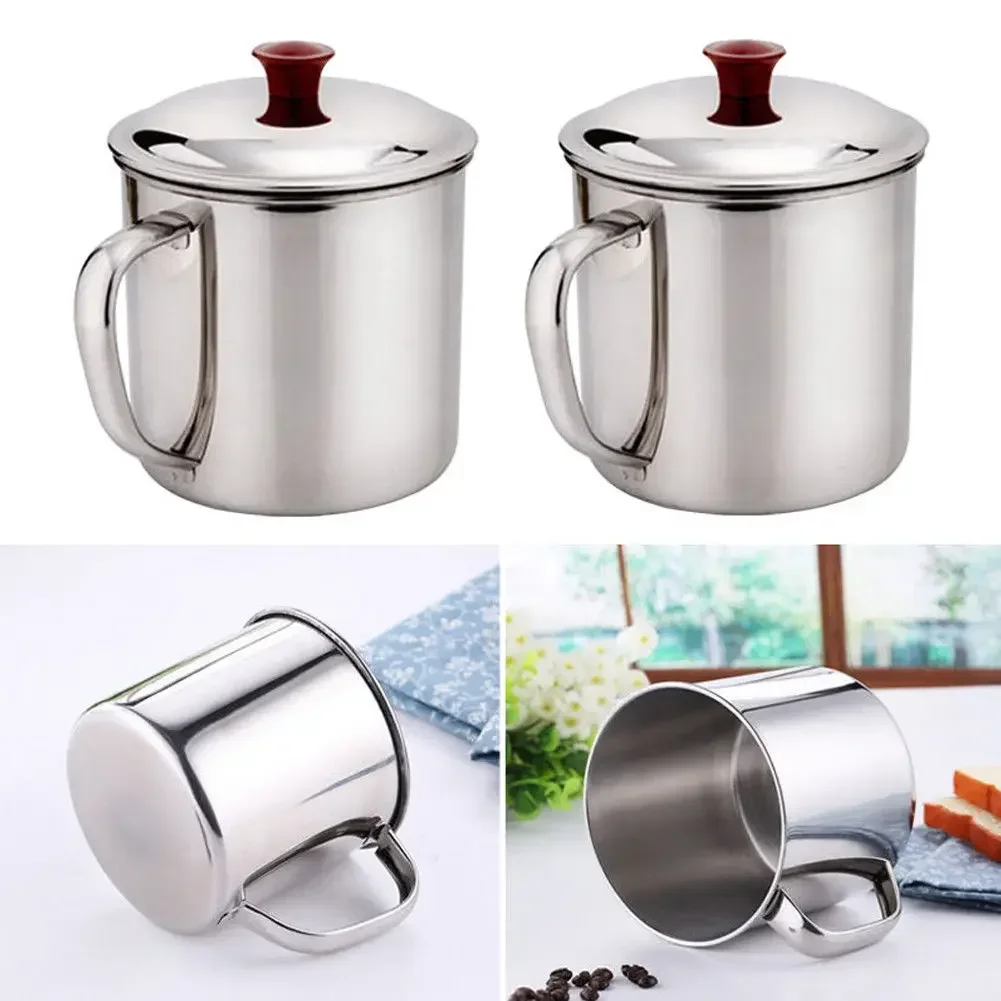 200/380ML Stainless Steel Camping Mug Cup Outdoor Drinking Coffee Tea Handle Cup Daily Thickened With Cover Kitchen Accessories