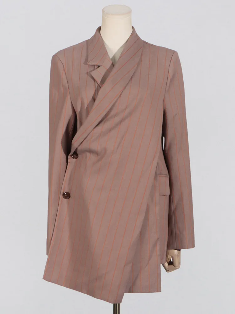 EAEOVNI 2025 الخريف جديد سترة نسائية مخطط غير المتماثلة تصميم زر تجمع الخصر ضئيلة السترة معطف مكتب سيدة الملابس