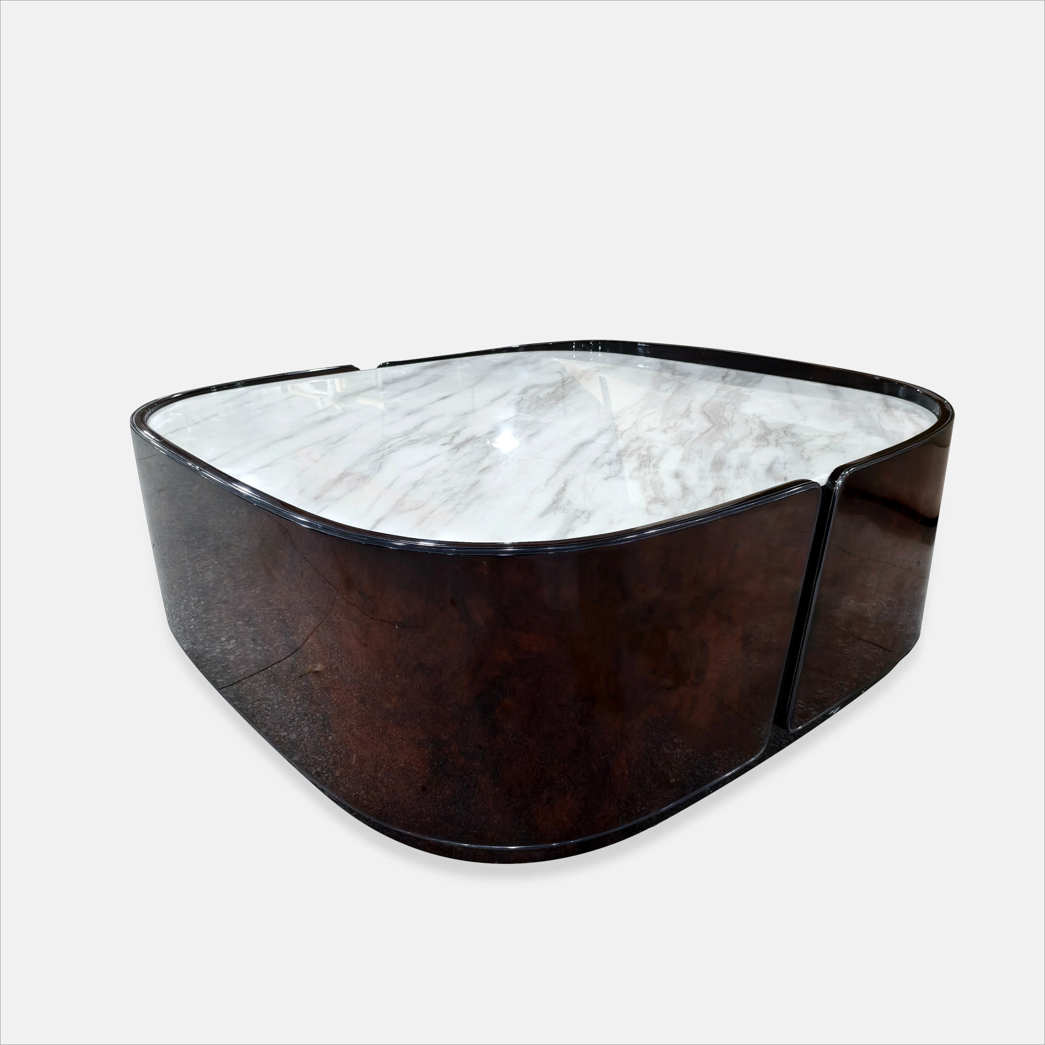 Marble coffee table with walnut fungus veneer frame, suitable for hotels and villas, elegant furniture for living spaces