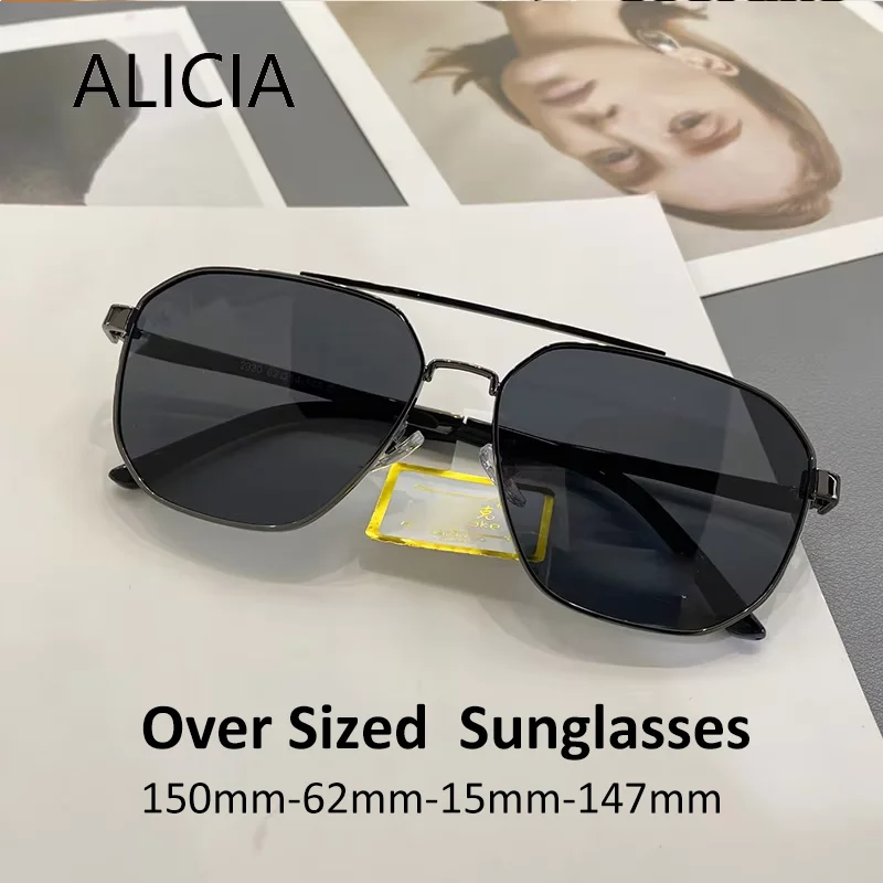 

ALICIA Man Over Sized Sunglasses Pilot Double Bridge Fashion Polarized Glasses Ultra Light Alloy Spectacle