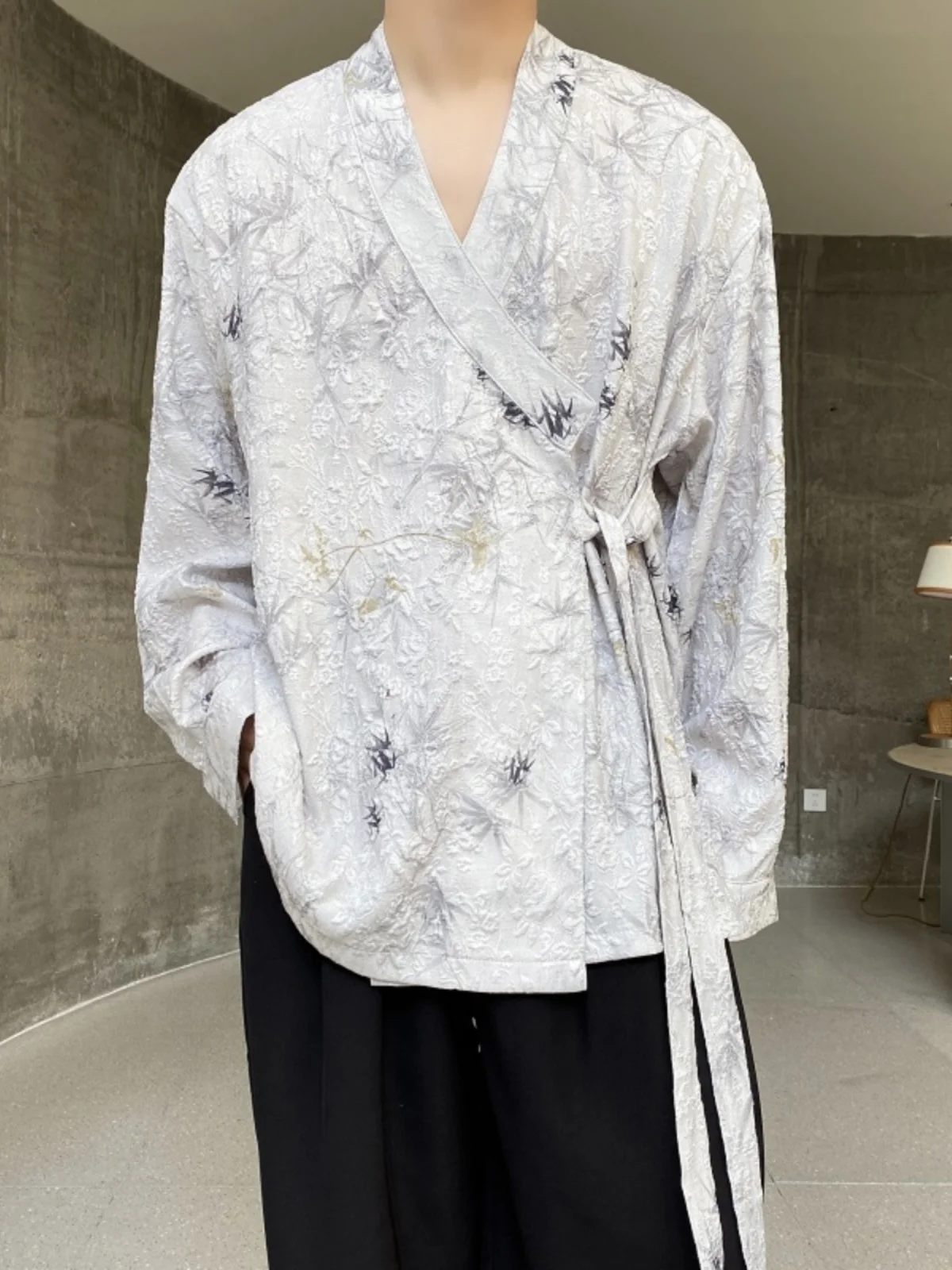 

Spring New Sle Chinese Folded Hemmed Zen Knot Nel Long Sve Men's Retro irt Trendy Wear Resistant All Seasons