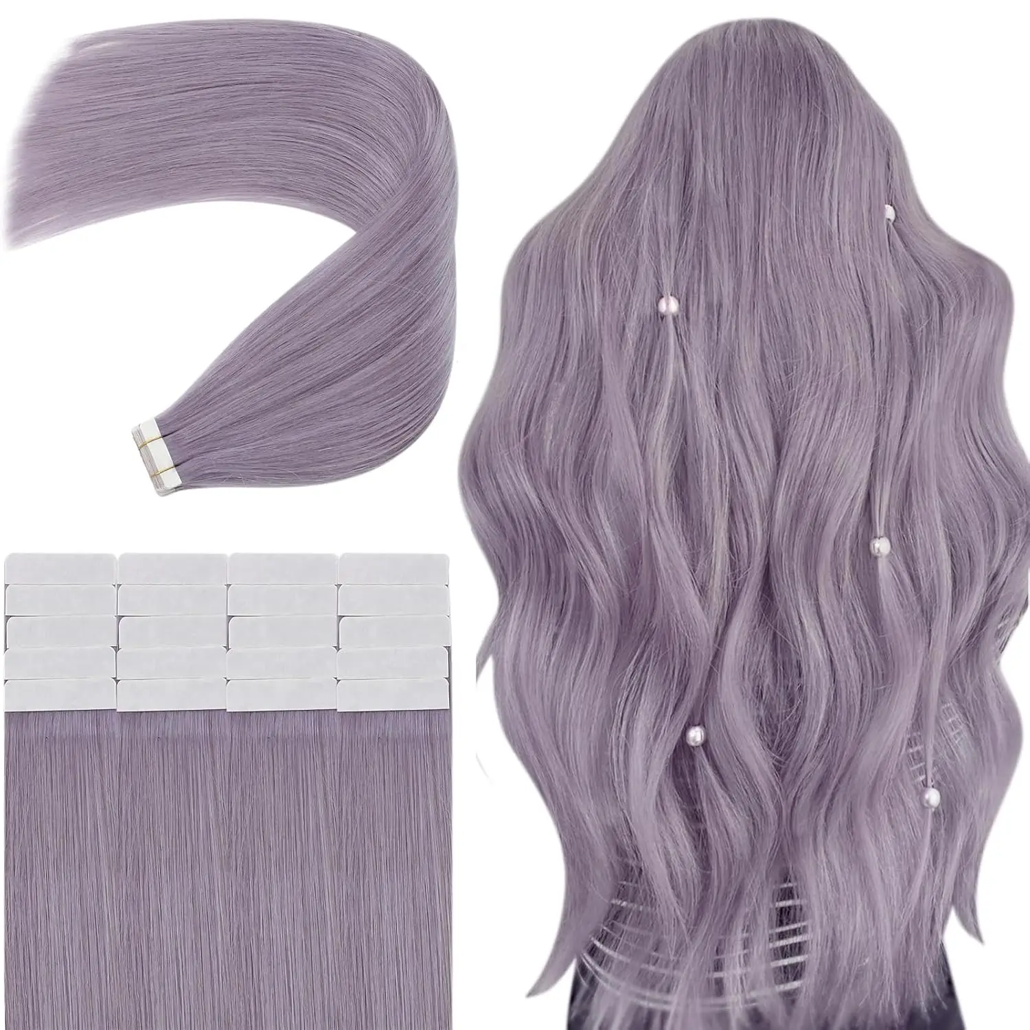 Moresoo Tape in Hair Extensions Human Hair 20G & 25G Light Purple Hair Red Blue Hair Extensions Colorful Natural Tape in Hair