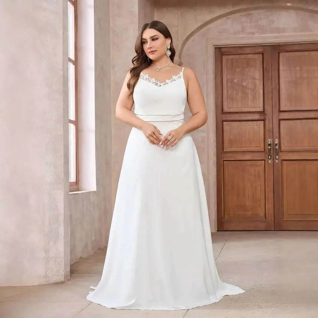 Abito da sposa lungo fino al pavimento con fiocco a canotta in pizzo semplice in raso con una spalla 2025 Party Summer Elegantes Casual Y2k