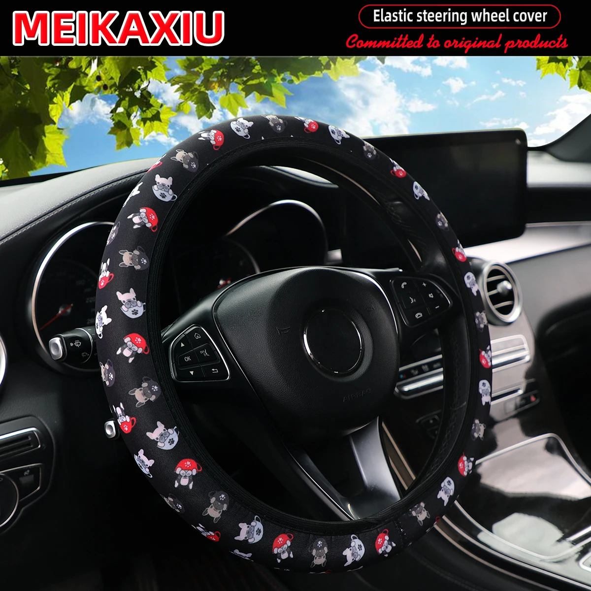 16 Stile von Kuh-Gänseblümchen-Rot-Weiß-Blumen-Panda-Tauchmaterial Elastische Lenkradbezüge ohne Innenringe – Detail 8