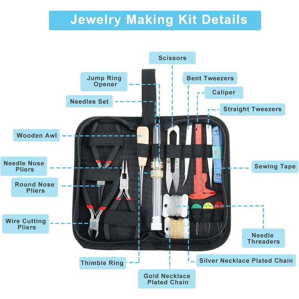 Jewelry Making Kit for Adults, Jewelry Making Supplies Kit with 3pcs Premium Jewelry Pliers, 1830pcs Findings, Adjustable Helpi