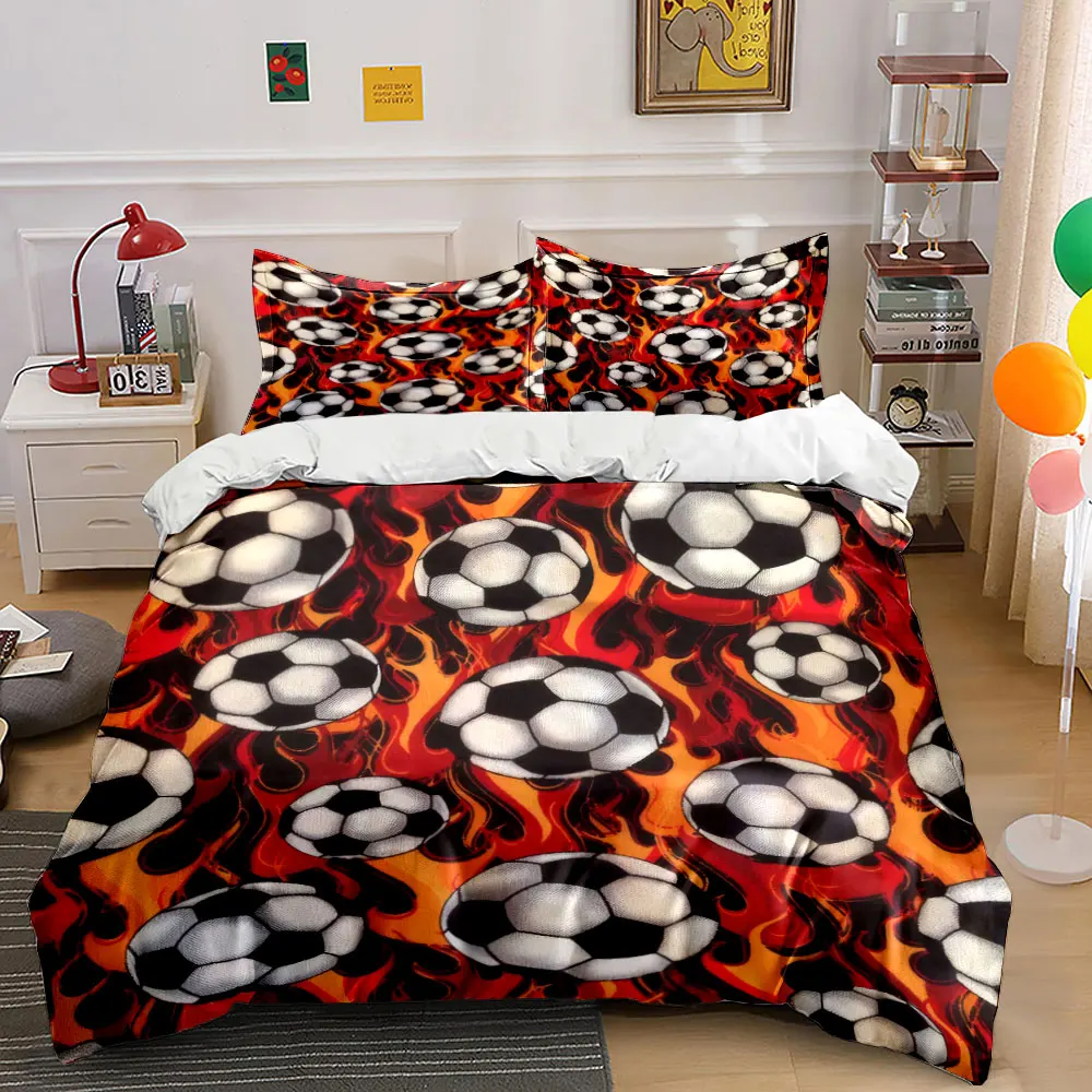 Fiery Soccer Ball with Flame Pattern 3PCS Bedding Set Soft Microfiber Bedding Set for Sports Lovers Teen Bedroom