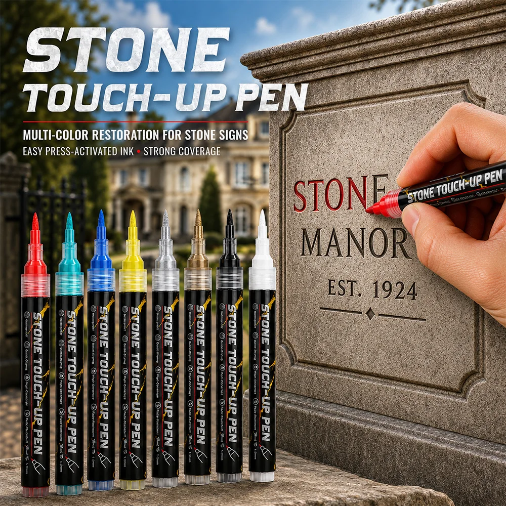 1/2/5/10 Pcs Stone Touch‑Up Paint Marker Pen Waterproof Quick‑Drying Fade‑Resistant Brush Tip Monument Plaque Sign Repair Tools