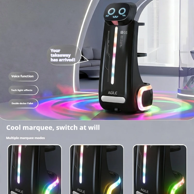 AGILE Food Delivery Robot Remote Control Electric Double Layer Tray Colorful Led Lights Sound Effect Home Snack Drink Transport