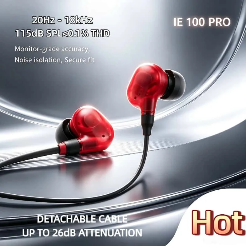 

Проводные внутриканальные наушники Hi-Fi IE 100 PRO с динамическим драйвером, пассивной шумоизоляцией 26 дБ для сцены, студии, музыкантов, 2026, черные