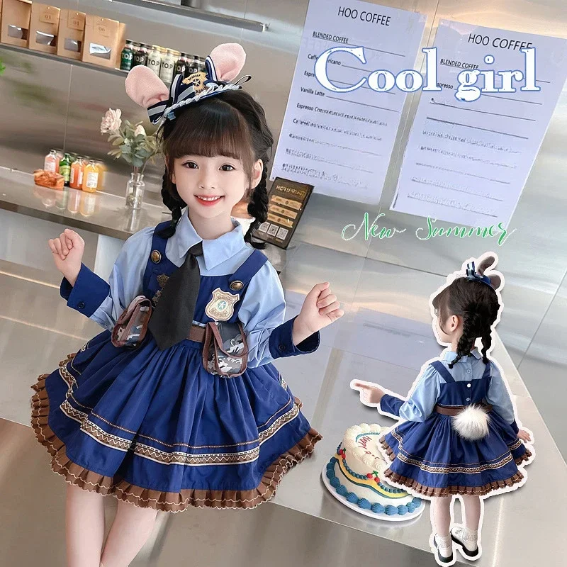 Disney Judy Hopps Children's Cosplay Dress Cartoon Academy Style Pleated Girl Princess Clothes Skirt Girl Anime Birthday Gift