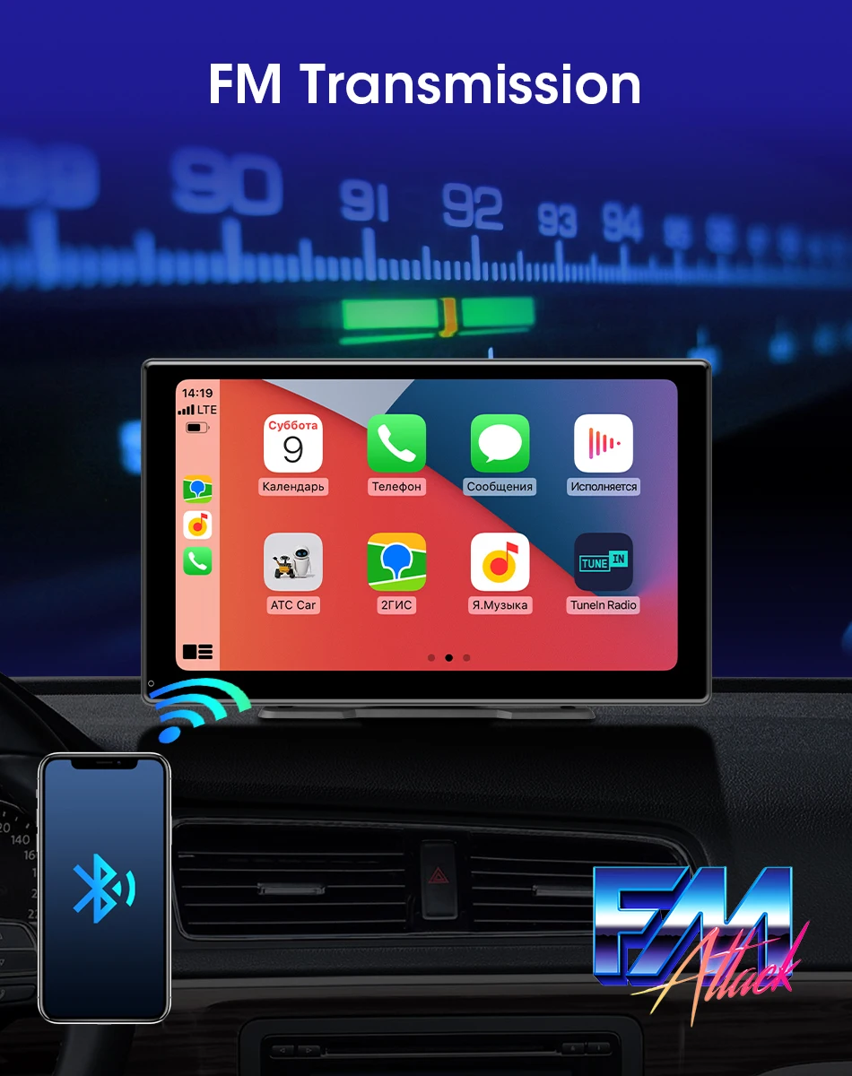 Srnubi Universal 7"9"10" Zoll Auto Wireless Carplay & Android Auto Navigation Rückspiegel FM AUX Multimedia Touchscreen Monitor – Detail 17