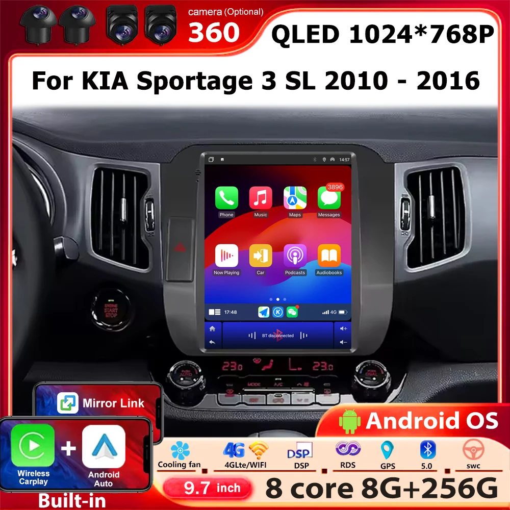 

9.7'' Android 16 Auto For KIA Sportage 3 SL 2010 - 2016 Car Radio Multimedia Video Player Navigation GPS Wireless Carplay 4G BT