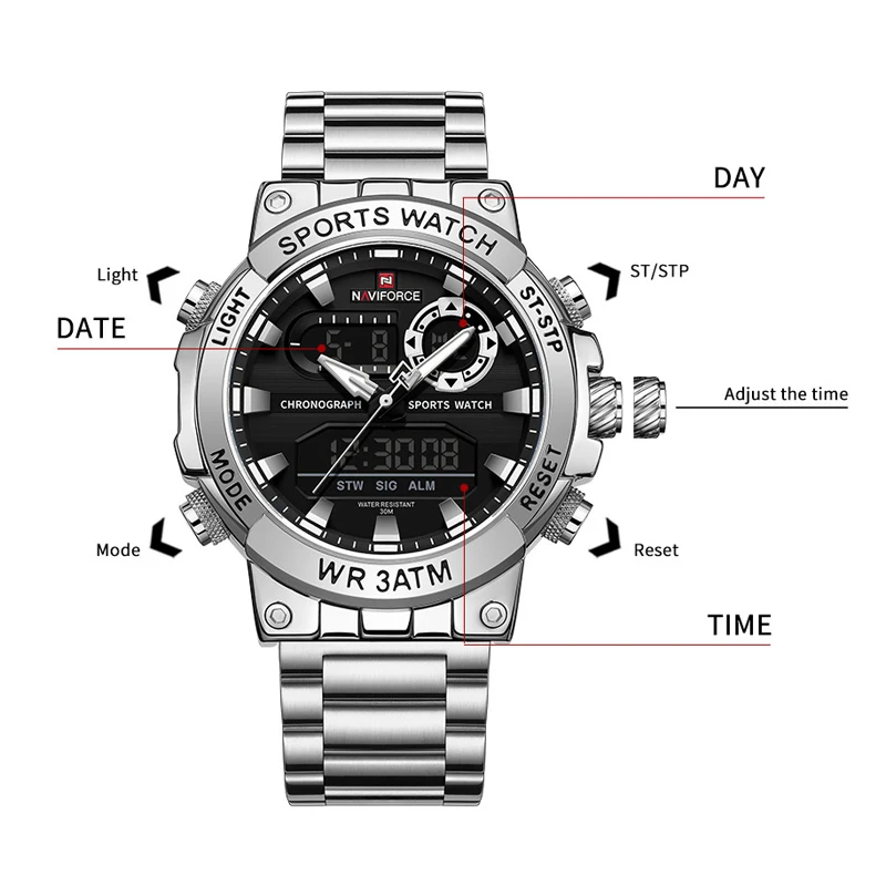 NAVIFORCE New Luxury Brand Men Watches Business Day and Date Display Quartz Wristwatch Man Steel Band Waterproof Original Clock