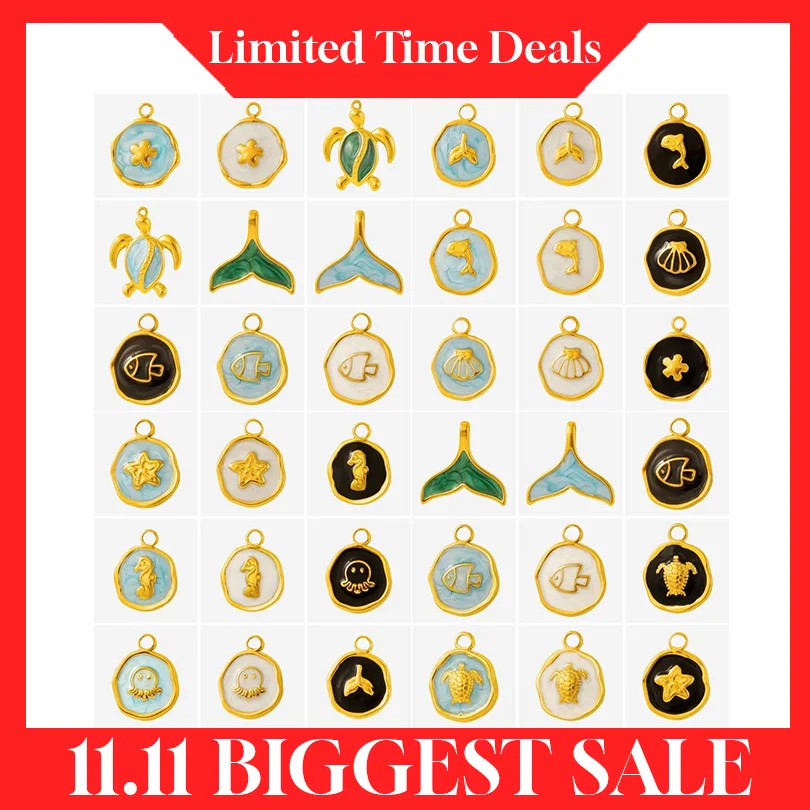 

3pcs/lot Colorful Enamel Marine Animals Fishtail Turtle Starfish Stainless Steel Pendant Charms Jewelry Making Findings Necklace