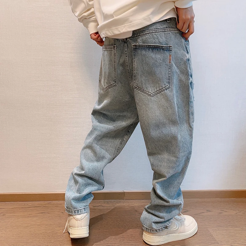 BM Koreaanse Hip Hop Gescheurde Baggy Jeans Mannen Kleding Japanse Streetwear Rechte Been Denim Cargo Broek Harajuku Casual Broek