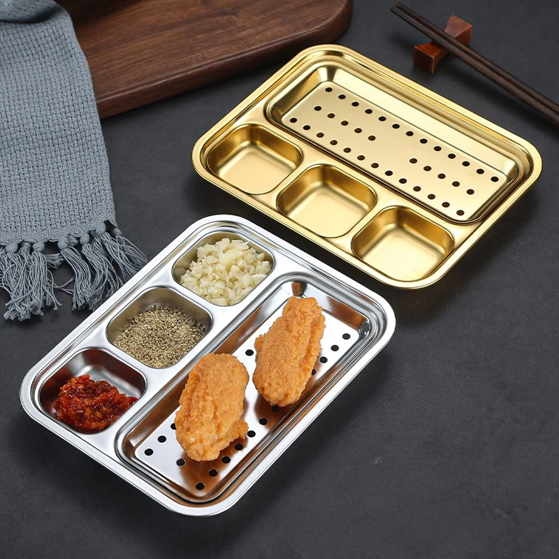 304-Öl-Mahlzeitplatte, Edelstahl-Gitterplatte, gegrillter Fleischplatte mit Dip-Sauce-Platte, Brathähnchen-Steakplatte, geölter Teller