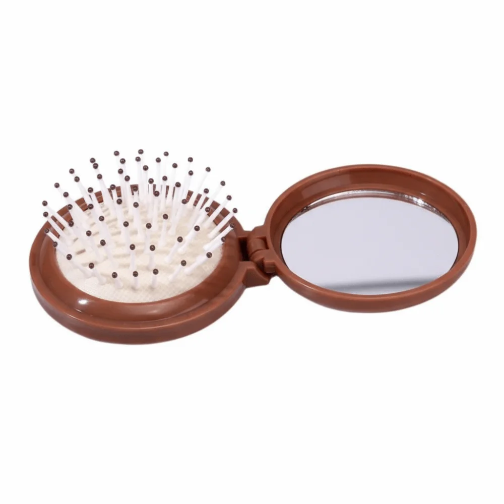 Dual Fold Design Air Cushion Comb Lightweight Plastic Multifunctional Mini Hair Brush with Mirror Scalp Meridian Comb