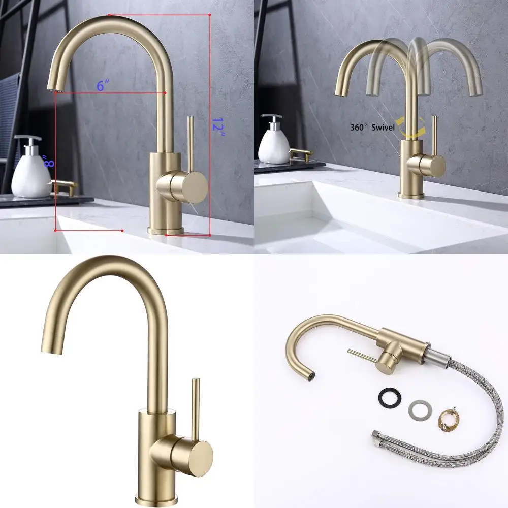

Modern Single-Handle Brushed Gold Mini Kitchen Sink Faucet, Stainless Steel Wet Bar Mixer Tap
