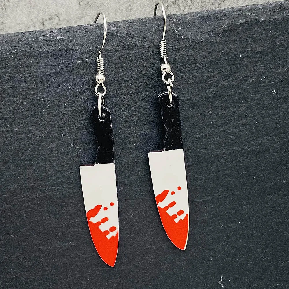 Fashion Gothic Bloody Knife Acrylic Earrings Funny Halloween Ghost Face Dangle Earrings for Women All Hallows' Day Jewelry Gifts