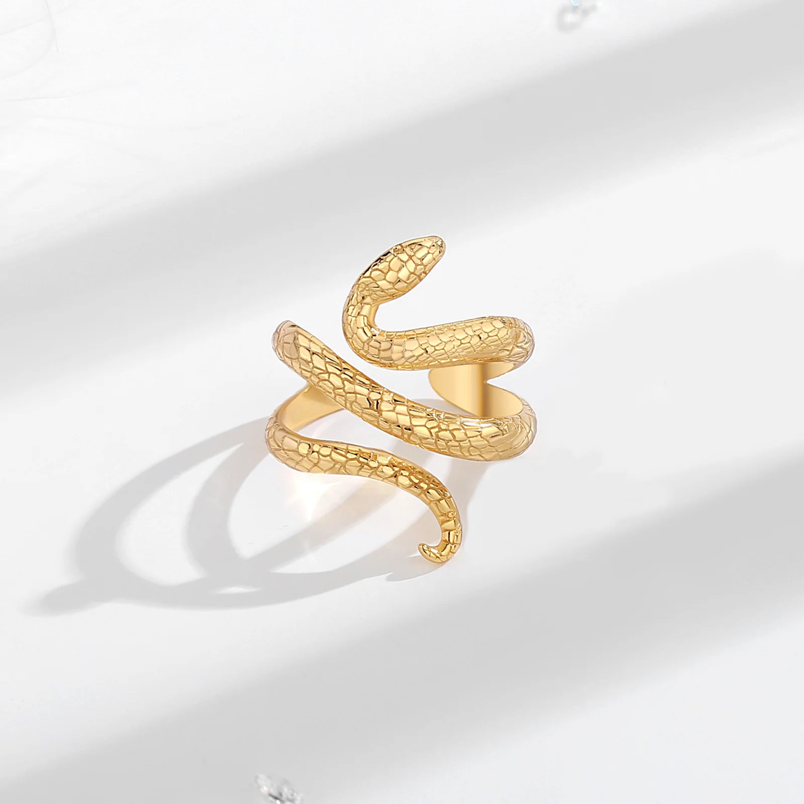 Eudora 925 Sterling Silver Snake Adjustable Ring 18k Gold Textures Cobra Ring Personalized Jewelry Party Gift for Women Man