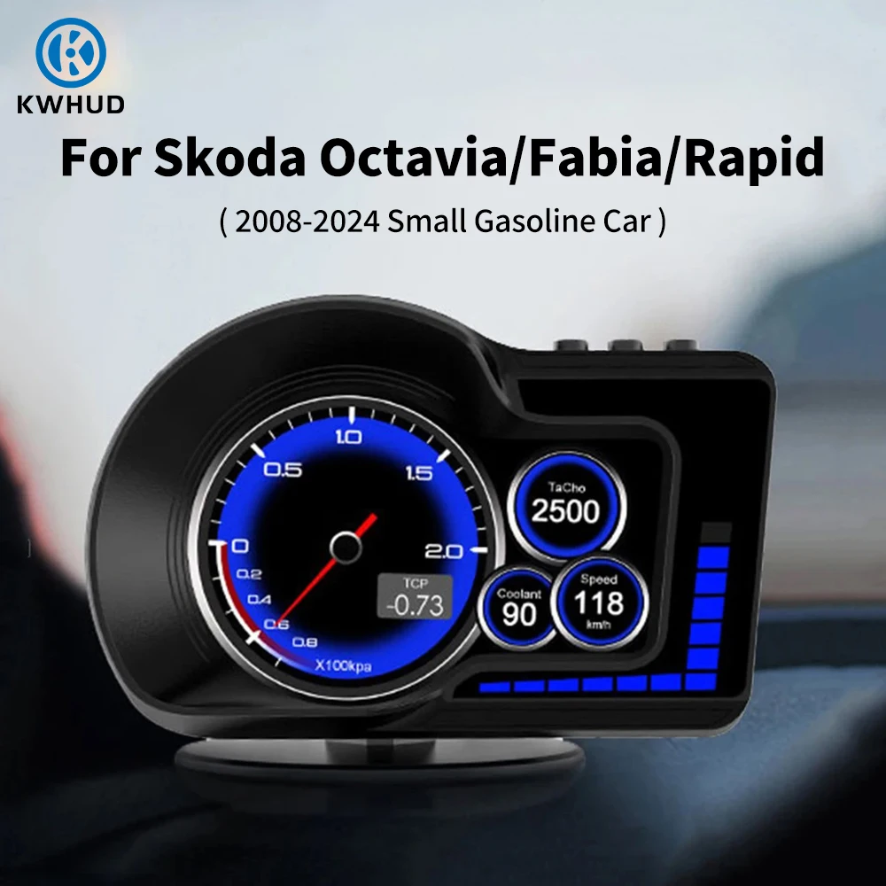 

KWHUD HUD OBD2 Display Car GPS Speedometer RPM Tachometer Oil Temperature Meter For Skoda Octavia/Fabia/Rapid 2008-2024 Gasoline