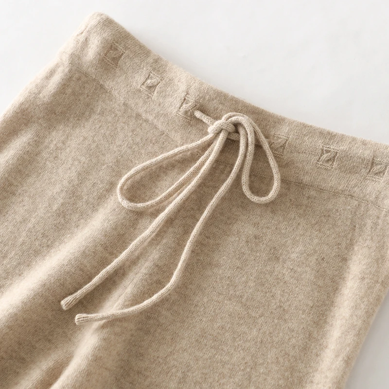 DjzDsm Autumn/Winter New 100% Wool Women's Knitted Wide Leg Pants Fashion Simple Solid Color High Waist Wool Pants