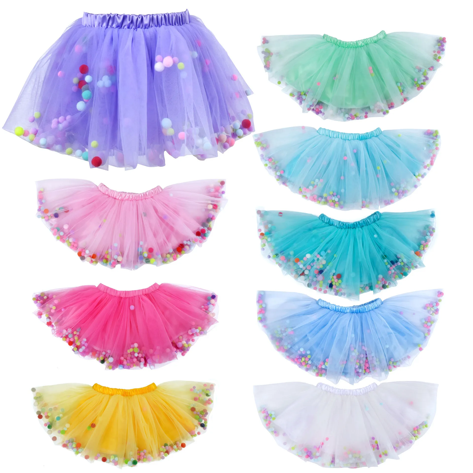 Girls Colorful Pom Tulle Tutu Skirt Toddler Baby Ballet Dance Skirt Kids Princess Party Dress Children's Rainbow Tutu Skirts
