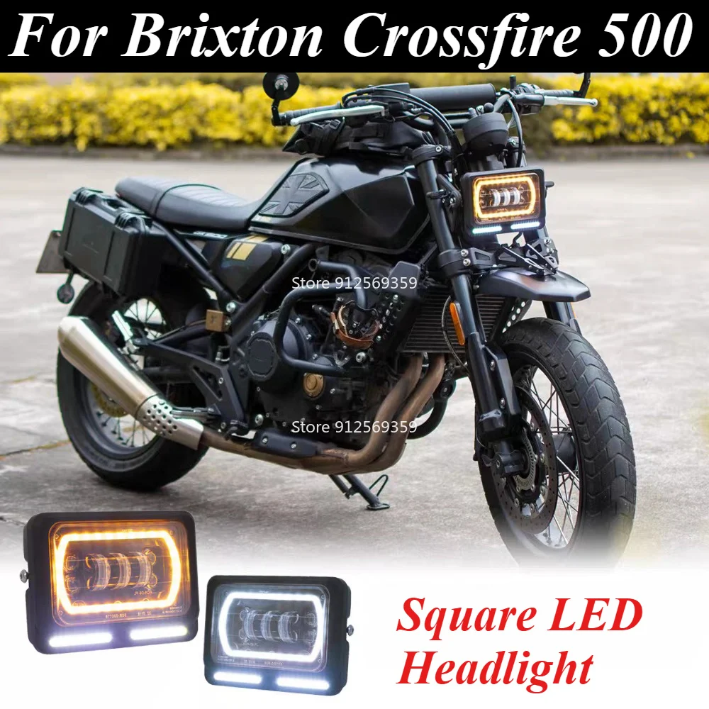 Brixton Crossfire 500 Square LED Headlight, GK500 Motorcycle Light, Direct Mount, No Damage Required