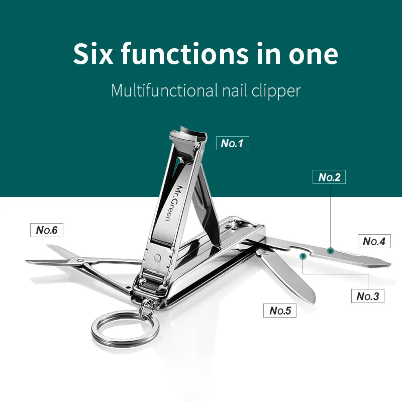 MR.GREEN Multifunctional Nail Clippers Six Functions Nail Files Bottle Opener Small Scissor Nail Cutter Stainless Steel