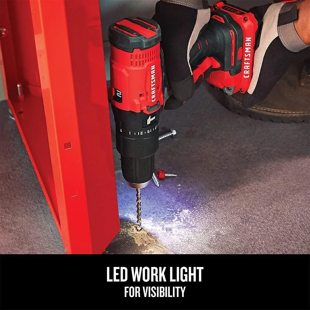 Kit trapano a percussione a batteria da 20 V, 1/2 pollice, con due batterie e caricabatterie