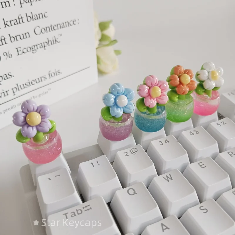 

ESC Keycaps 3D Potted Plant Flower PBT for Mechanical Keyboard Creative Personalized Gaming Key Caps Decorative Accessories