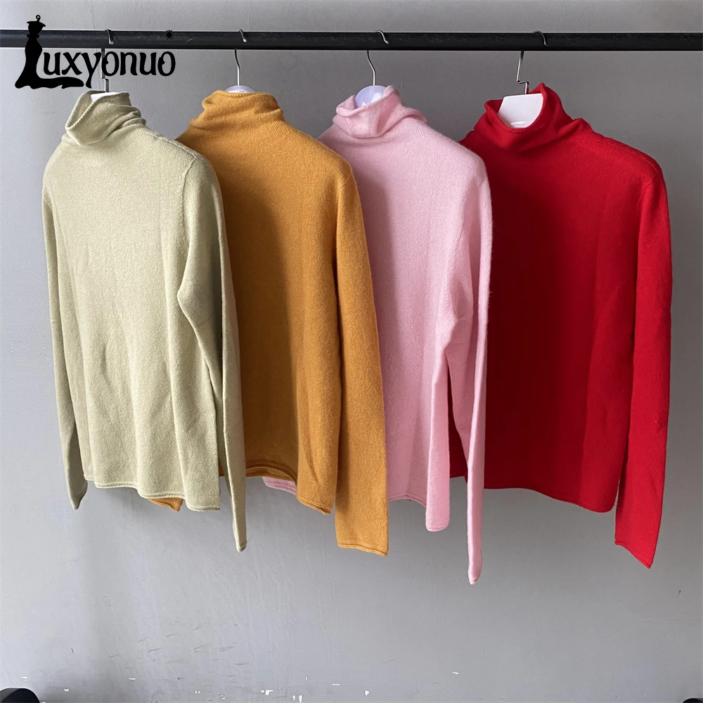 Luxyonuo Women's Cashmere Sweater Turtleneck Long Sleeve Knitwear Ladies Fall Winter Must-Have Inner Cloth Fashion Thin Pullover