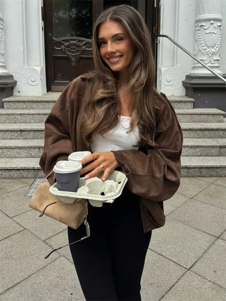 

Fmxires Casual Lapel Commute Jackets For Women Zipper Autumn 2025 New Patchwork Elegant Outwear High Waist Female Jackets Coat