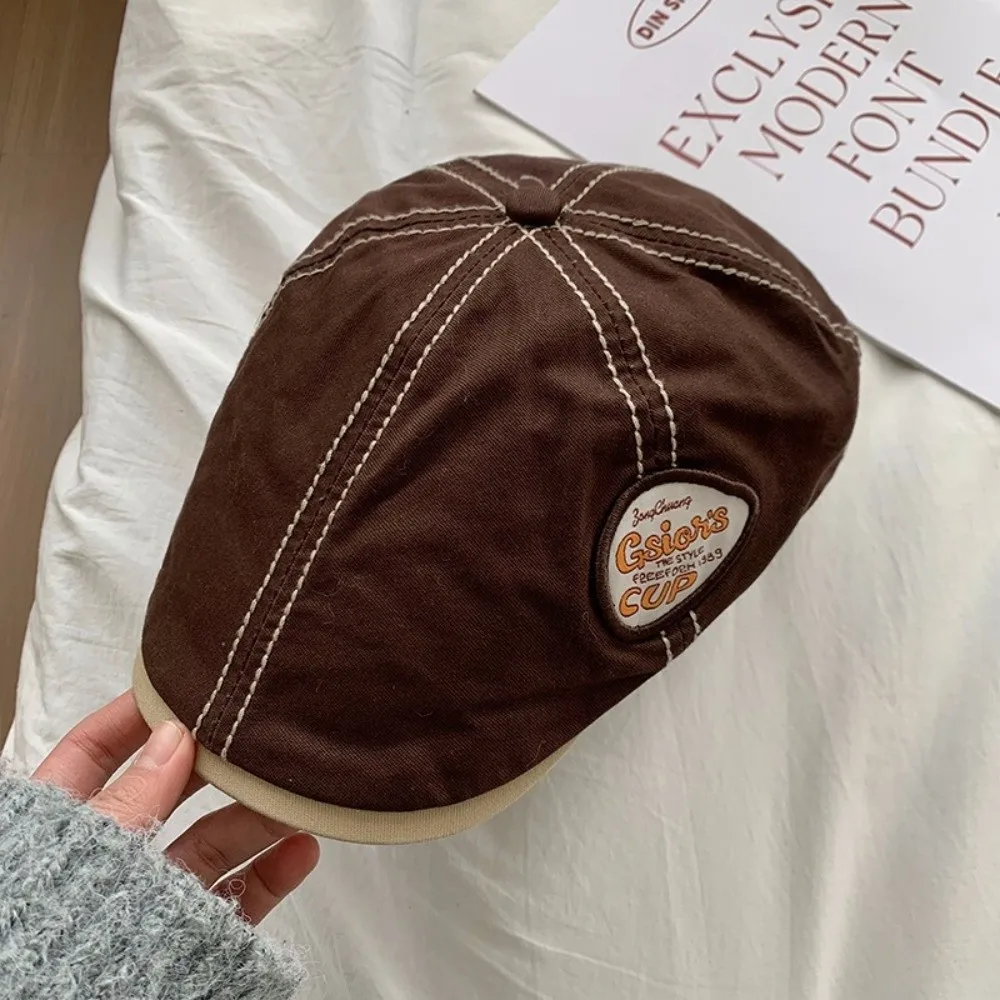 Casual Vintage Krantenjongen Platte Pet Y2k Japanse Stijl Retro Kunstenaar Hoed Kleur Contrast Borduren Baret Pittig Meisje