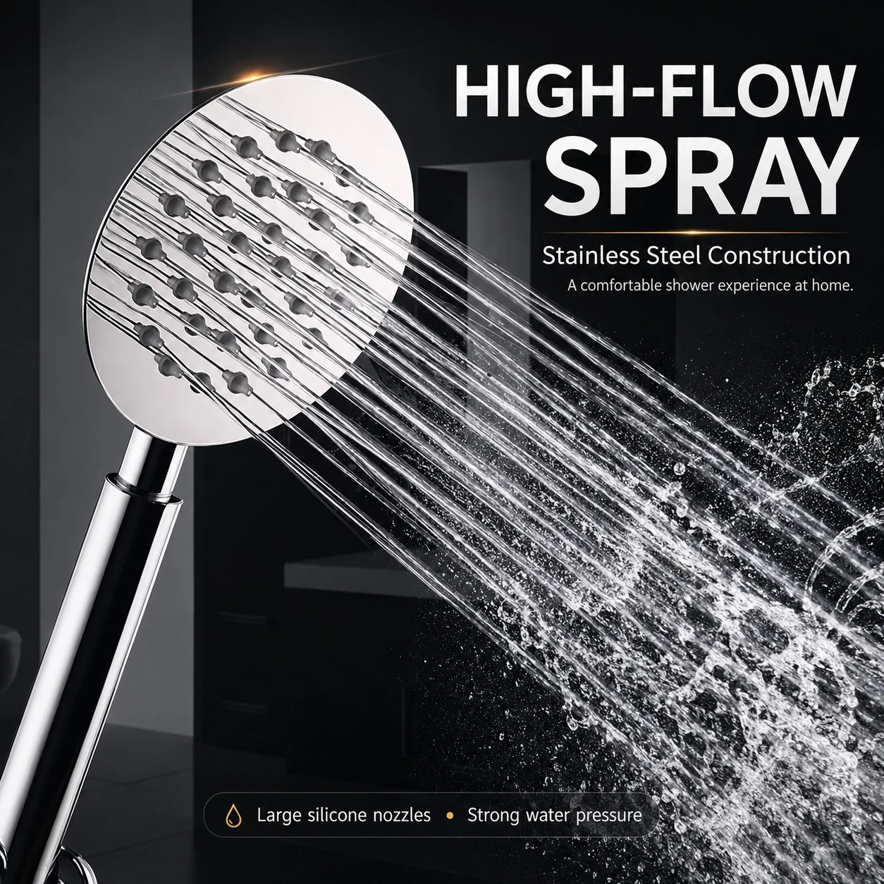 High Pressure Handheld Shower Head 304 Stainless Steel Water Saving Large Silicone Nozzles for Bathroom