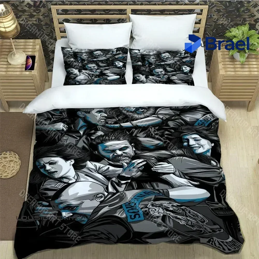Exquisite 3D Print Sons Of Anarchy Retro Printed Bedding Sets Exquisite Supplies Set Duvet Cover Bed Comforter Set Bedding Set L