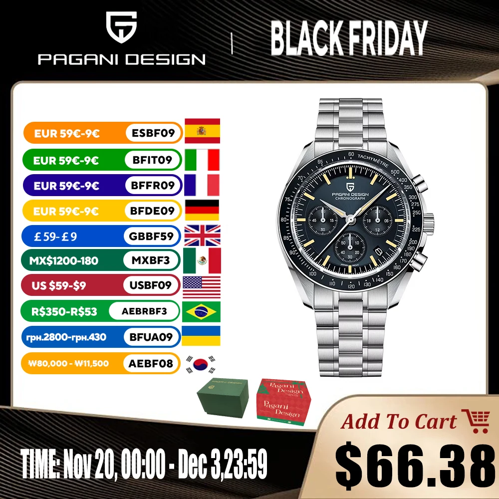 

New PAGANI DESIGN Men's Watches VK63 Quartz Wrist Watch Auto Date Watches For Man Luminous Complete Calendar Sport Clock 40 Inch