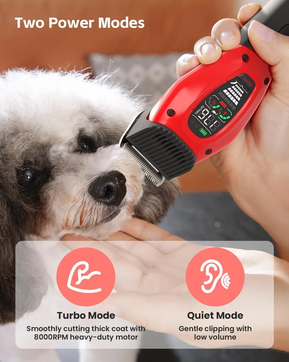 Smart Dog Clippers, Cordless Grooming Clipper Kit with Heatproof Blades, LED Display, 3 Speeds, Auxiliary Light