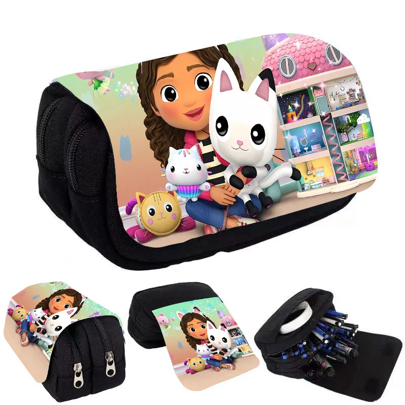 Gabby Dollhouse Flip Pen Bags Anime Double-deck Pencil Cases Kawaii Kids Boys Girls Pencil Bag School Stationery Supplies Gift