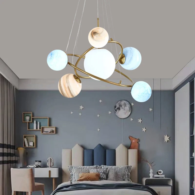 Children's Room Boys And Girls' Bedroom Living Room StudyRoom Wandering Earth Decoration Chandelier Moon Planet Lighting Fixture