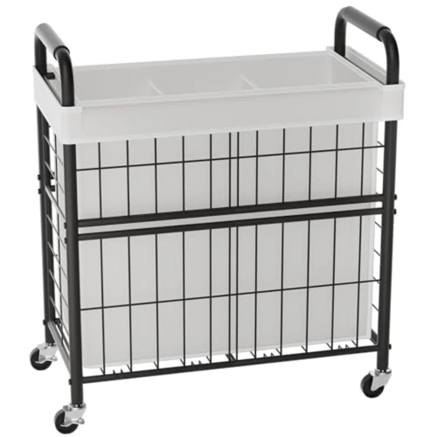 

Laundry Hamper 3 Section 145L Rolling Sorter Basket with Smooth Wheels Pull-Out Removable Bags White Design for Laundry Room Ba