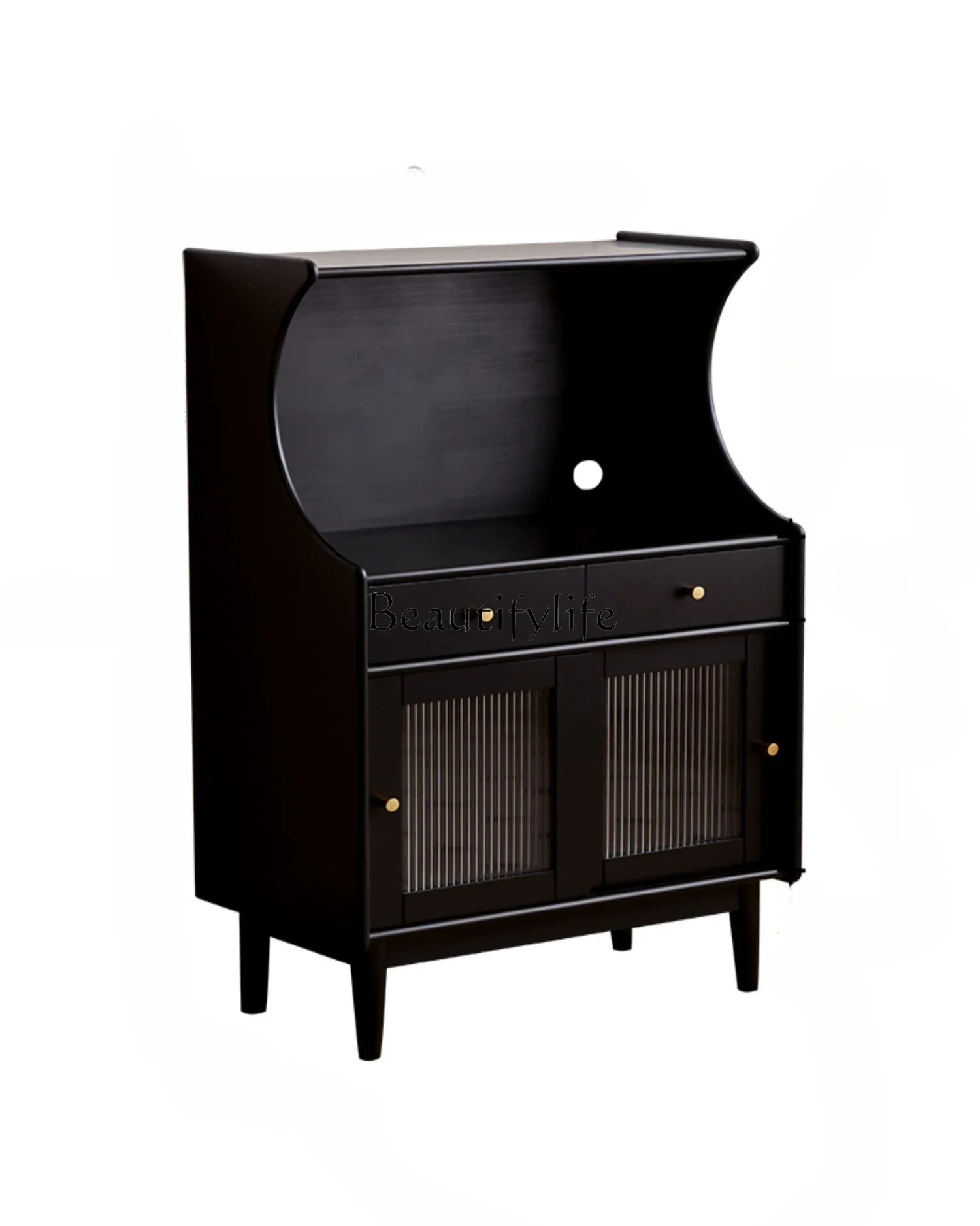 Solid Wood Sideboard Modern Minimalist Living Room Side Cabinet Kitchen Wall Locker Wine Cabinet Black