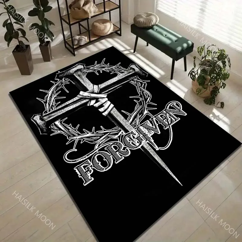 1PC Cross, Thorns, Forgiven Carpet for Living Room Bedroom Sofa Home Decor Rus Non-slip Floor Mat Luxury Gift Multiple Sizes